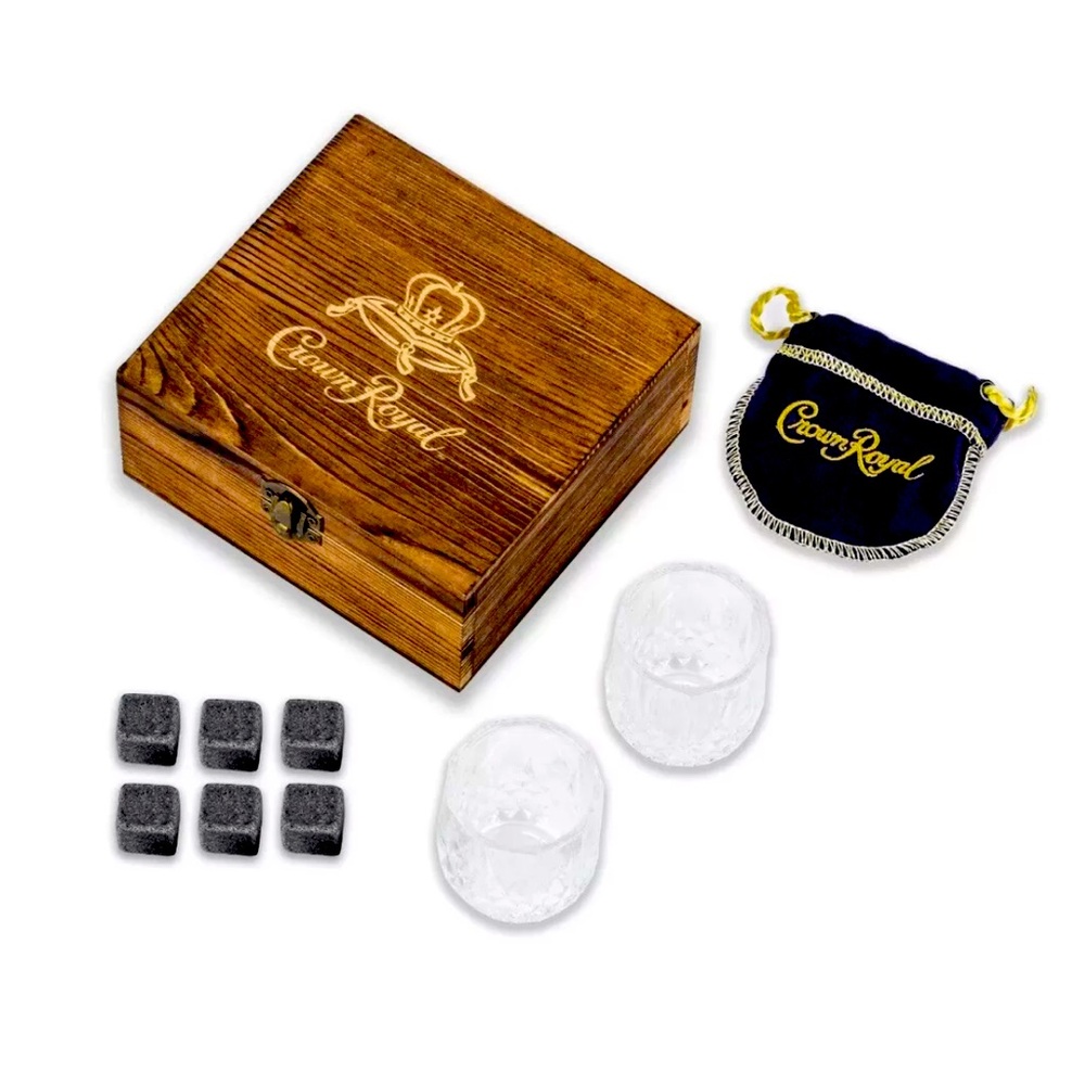 Crown Royal Whiskey Stone and Crystal Glass Box Set Gift